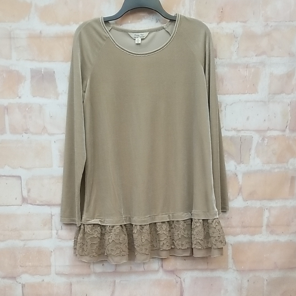 Krazy Kat Tan Lace Trim Top